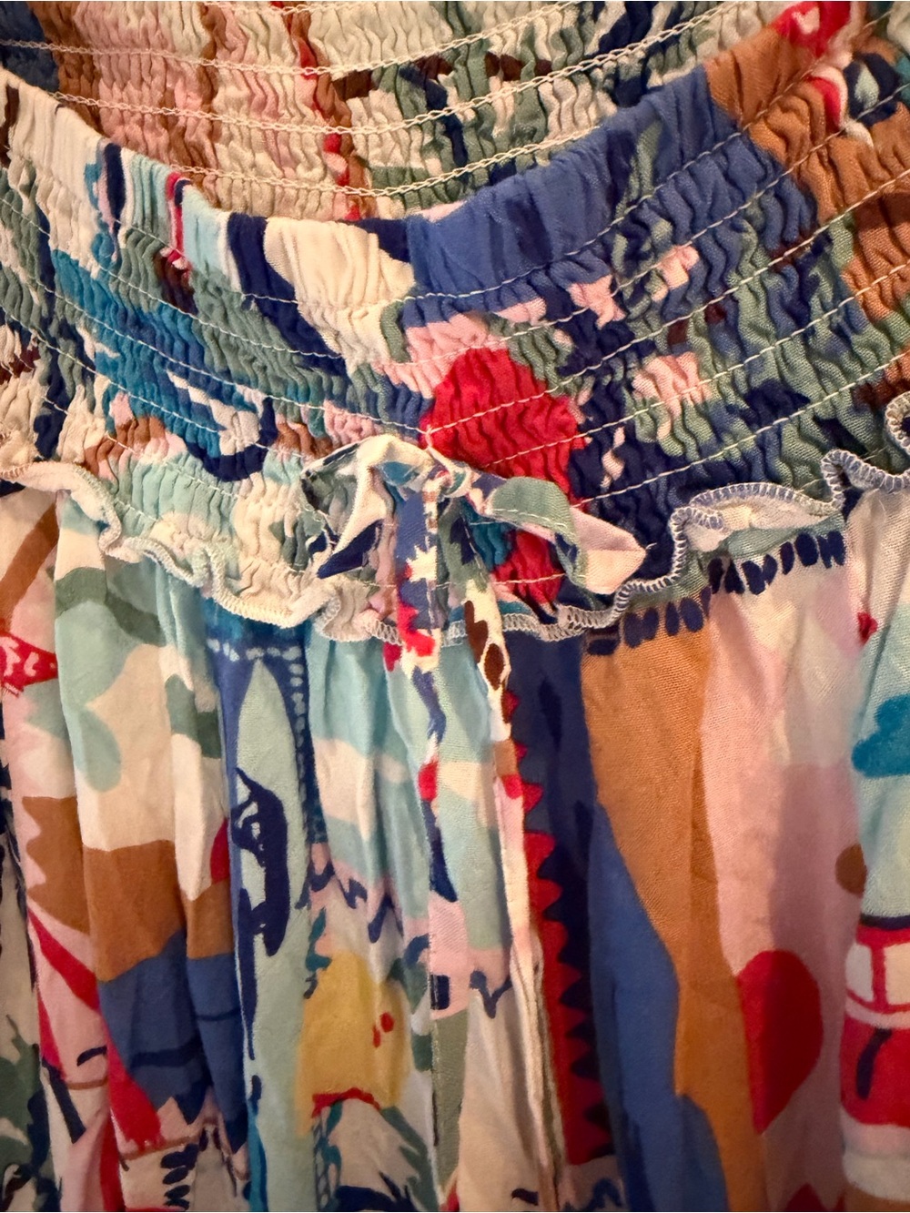 True Destinations Coastal Wide Leg Palazzo Pants Medium Postcard Print Smocked - Picture 8 of 12